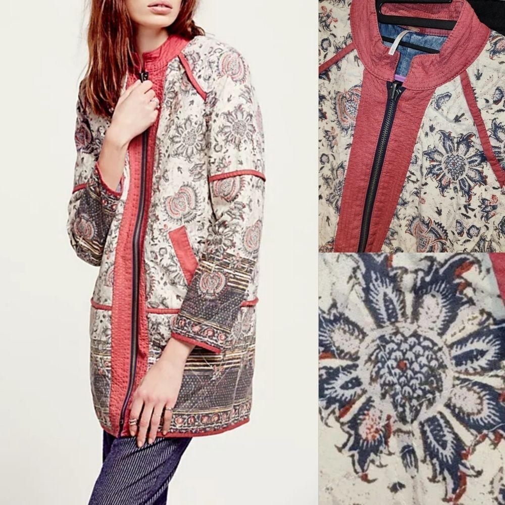 FREE PEOPLE reversible BELARIO QUILTED COTTON FALL ZIP JACKET COAT MEDIUM M L XL